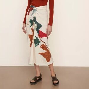 NEW NWT Vince Painted Abstract Draped-Knot Midi Skirt